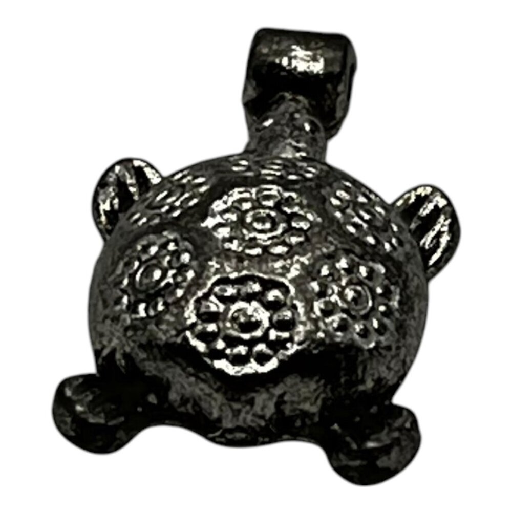 Turtle Shaped Silver Tone Metal Pendant With Floral Engravings 2cm - Picture 4 of 6